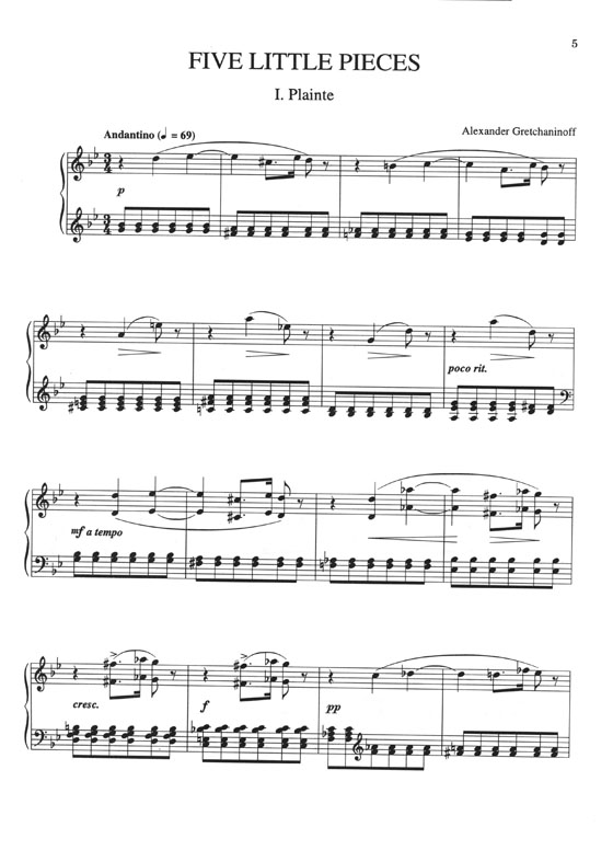 Gretchaninoff Five Little Pieces Opus 3 for Piano