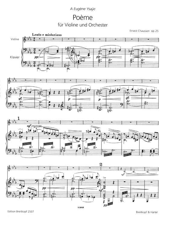 Chausson Poème für Violine und Orchester Op. 25 Edition for Violin and Piano