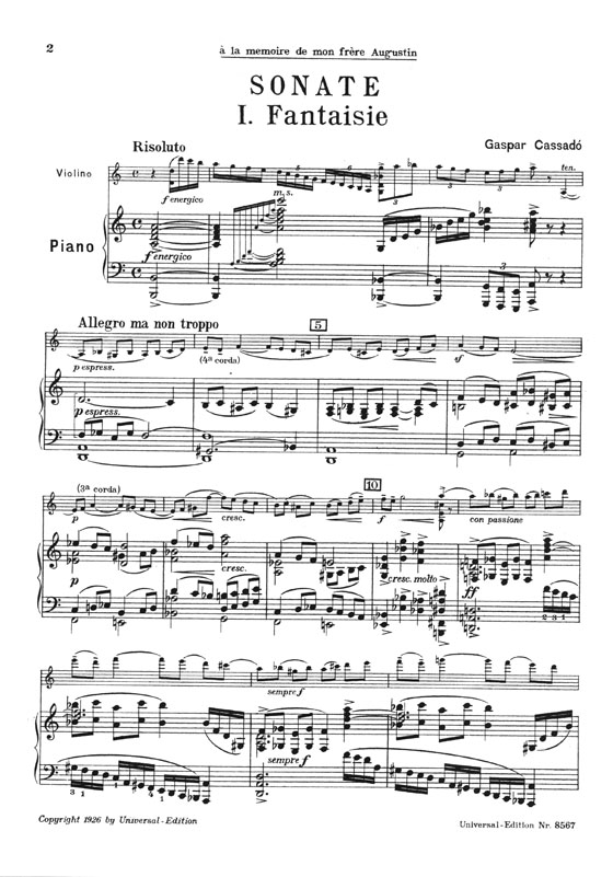 Gaspar Cassadó Sonata for Violin and Piano